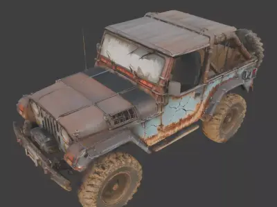 Damaged Post Apocalyptic Off Road Jeep 3D Model V07 Low-poly 3D model