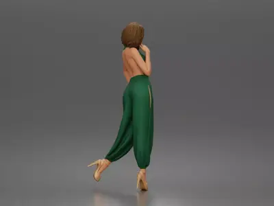 Woman poses lifting heel wearing halter jumpsuit 3D print model