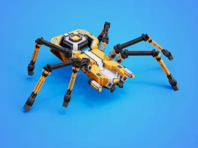 Spider-Mecha Bot Voxel Model Low-poly 3D model