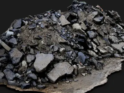 debris ruins destroyed asphalt concrete pile PBR photogrammetry Low-poly 3D model