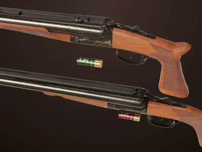 Small Medium Shotgun Black Single Mat All PBR Unity UE Textures Low-poly 3D model