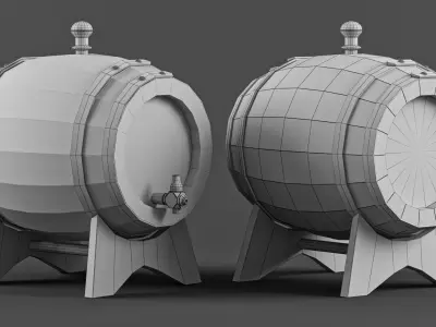 pack 8 Low Poly barrel base mesh - Game ready Low-poly 3D model