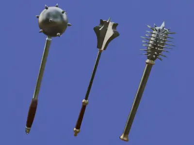 Small set of maces Low-poly 3D model