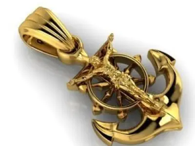 CRUCIFIED JESUS WITH ANCHOR PENDANT CHARM JEWELRY 3D print model