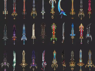 Pack With 30 Fantasy Swords - Part 07 Low-poly 3D model