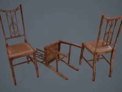 Wooden Chair Low-poly 3D model 13