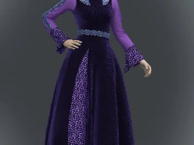 the blue velvet gown with sequance febric Texture