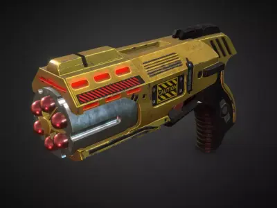 gun six bullets Low-poly 3D model