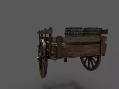 wooden cart Low-poly 3D model Low-poly