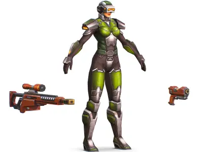 Sci-Fi Woman Cyborg Drone Sniper Soldier Low-poly 3D model purchase