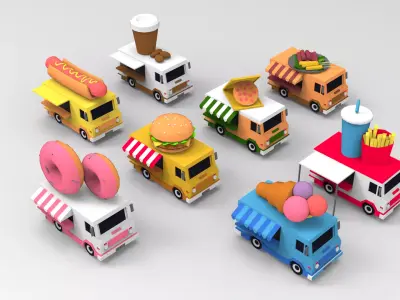 low poly foodtruck Low-poly 3D model