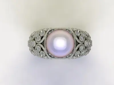 10036 ring with pearl and diamonds 3D print model