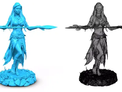 Native american warrior woman with polearm high poly resolution 3D model