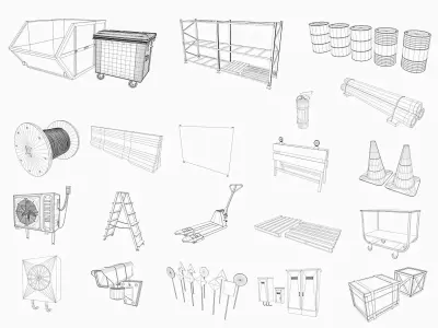 industrial warehouse props pack Low-poly 3D model