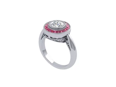 Solitaire Engagement Art Deco Ring 3D print model 66