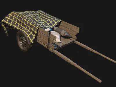 Low Poly PBR Wooden Cart with Sacks and Cloth Low-poly 3D model