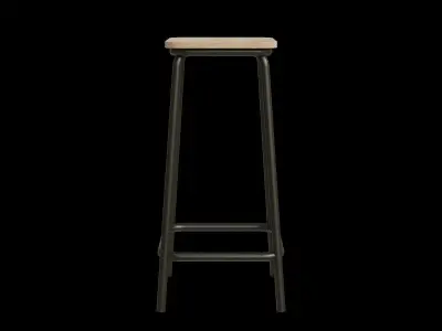 Industrial Simple Black Metal Bright Wood Bar Stool 3D model