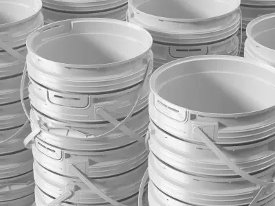 Industrial Polypropylene Pails on Wooden Pallet White 3D model