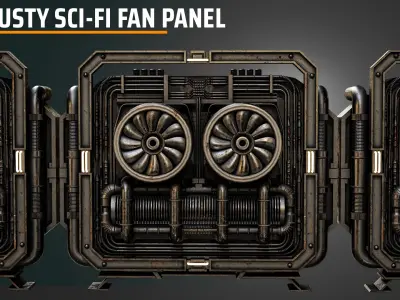 Rusty science fiction fan panel Low-poly 3D model