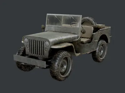WW2 Willys Jeep Vehicle Game Ready Low Poly Low-poly 3D model