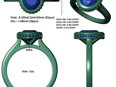 Oval Bezel Head Engagement Ring 3D print model