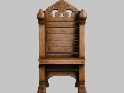 Medieval simple wooden chair furniture wood Low-poly 3D model