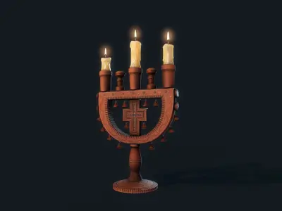 Wooden Candlestick Chandelier Low-poly 3D model