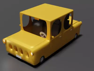 Cute Cartoon Yellow Car Low-poly 3D model