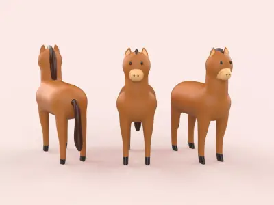 Cartoon Horse Animal Style Cute Low-poly 3D model