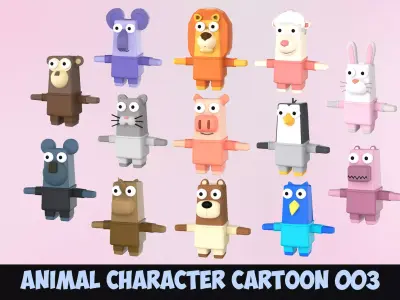 Character Animal Cartoon Pack 003 Low-poly 3D model