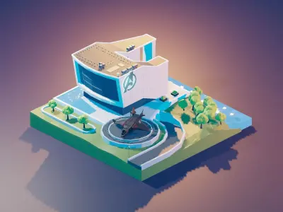 The Quinjet  and Avengers Facility 3D model  Low-poly 3D model
