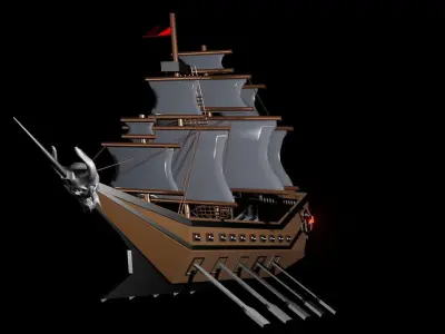 black ship with full detail model Low-poly 3D model