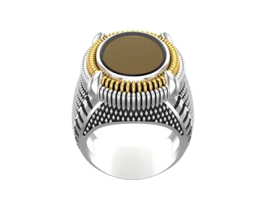 044 - Gents Antique Ring With Oval Stone 3D print model