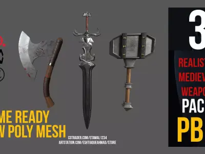 Game Ready Realistic Medieval Weapon Pack Low-poly 3D model