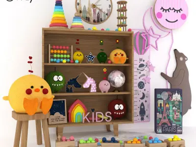 Bookcase with toys Low-poly 3D model