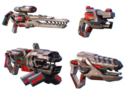Weapons Set 4 Gun Pistol Assault rifle Sniper rifle machine gun 3D Model Pack