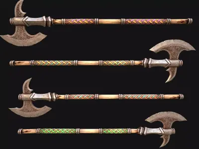 Medieval Weapons Polearms Axe Halberd Color Set Low-poly 3D model
