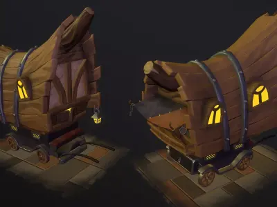Stylized wagon Low-poly 3D model
