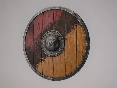 Wooden shield Low-poly 3D model 16
