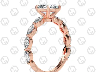 Ring 81 Asscher Shape marquise on shanks with Gems 3D print model