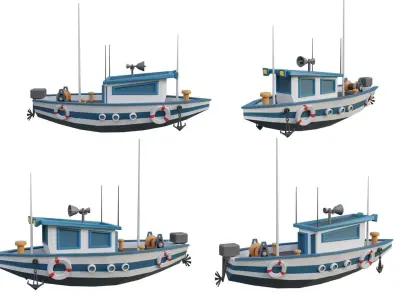 Low Poly Boats - 8 Models Low-poly 3D model