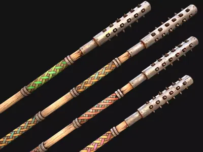 Medieval Polearms Mace Iron War Staff Weapon Set Low-poly 3D model