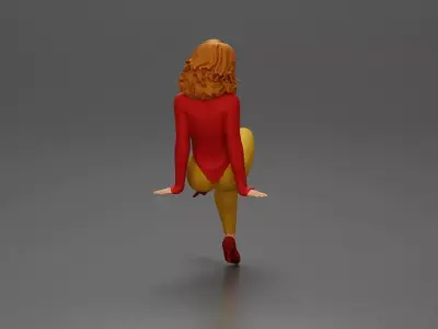 Stylish woman sitting confidently in red top yellow pants heels 3D print model