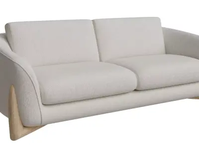 3 Seats Accent Beige Wood Sofa Low-poly 3D model