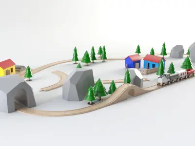 Wooden Toy Train 3D model