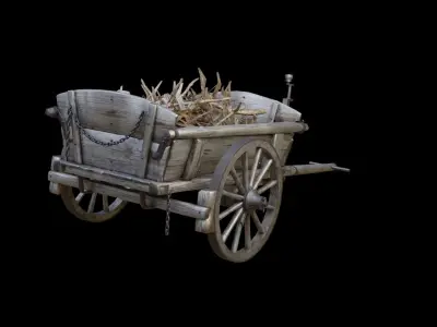 Wooden Cart with sticks Loaded Low poly 3D model