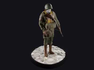 World War 2 - US Paratrooper - Rigged Low-poly 3D model