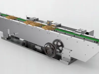 Width adjustable double belt assembly line 3D model
