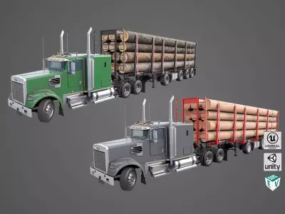 Truck 07 Log Trailer Generic Collection All PBR Unity Textures Low-poly 3D model