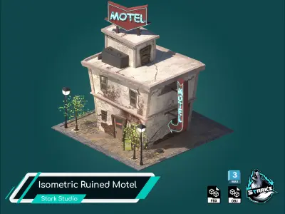 Isometric Ruined Motel Low-poly 3D model